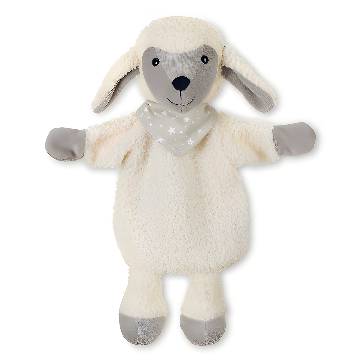 Sterntaler baby hand puppet sheep Stanley, cream-coloured curly fur with a grey face and a star bandana