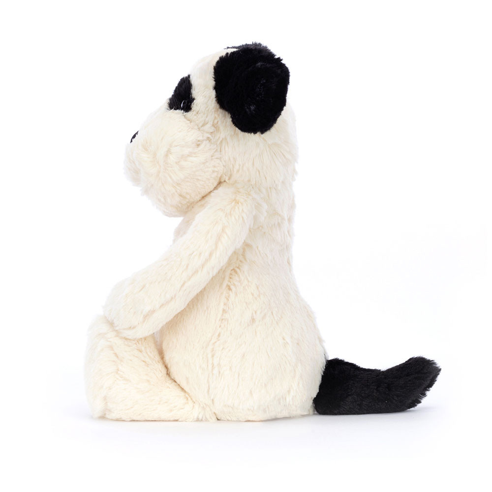 Jellycat plush toy Bashful Puppy Black Cream, sitting puppy with black ears, side view