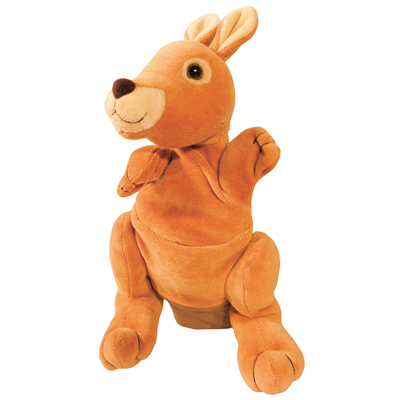 Beleduc hand puppet kangaroo with orange fur, pointed ears and a sitting pose