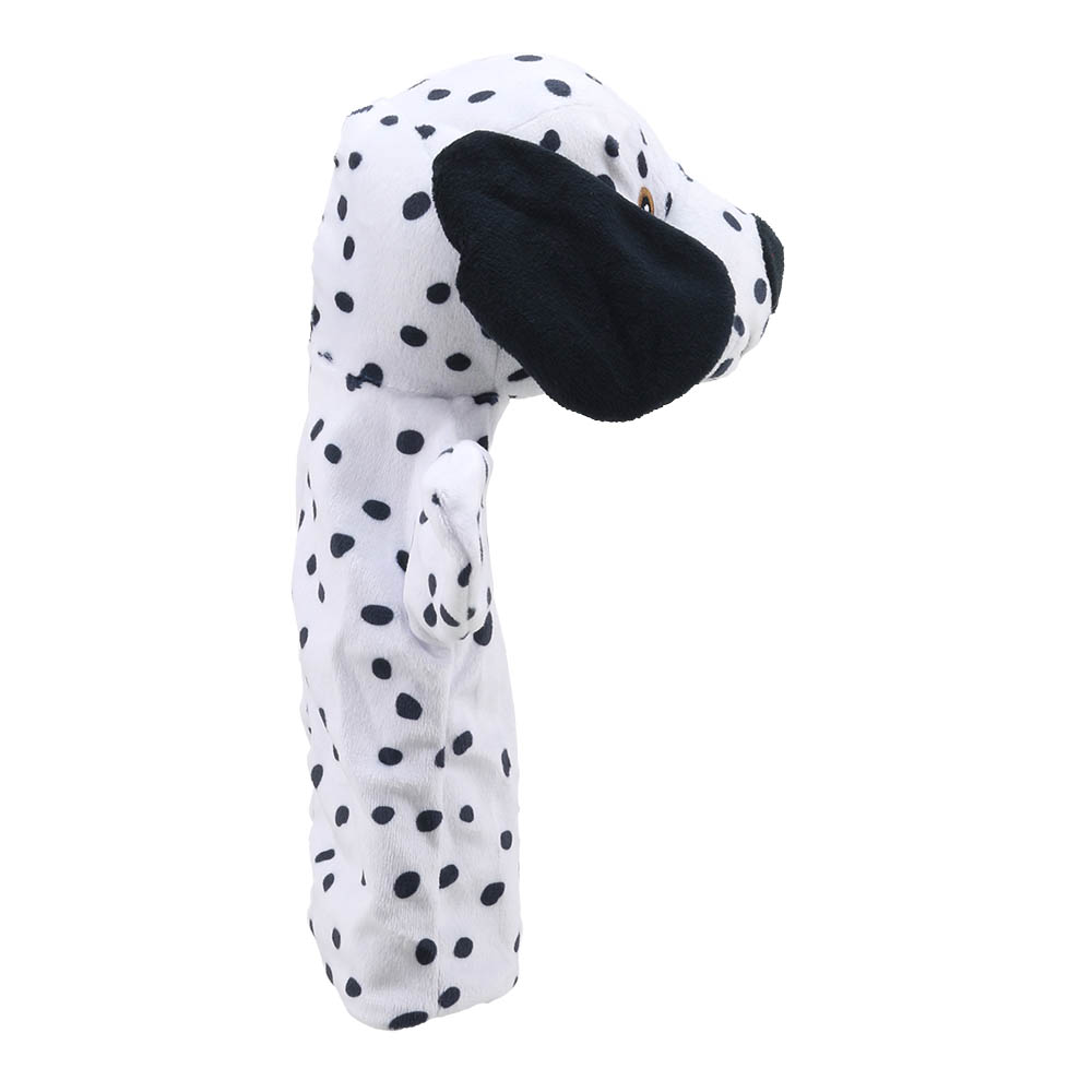 The Puppet Company hand puppet dalmatian, side view with a black snout and spotted pattern