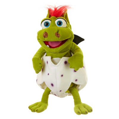 Living Puppets hand puppet Gregor the dragon: green dragon with red tuft in a dotted egg