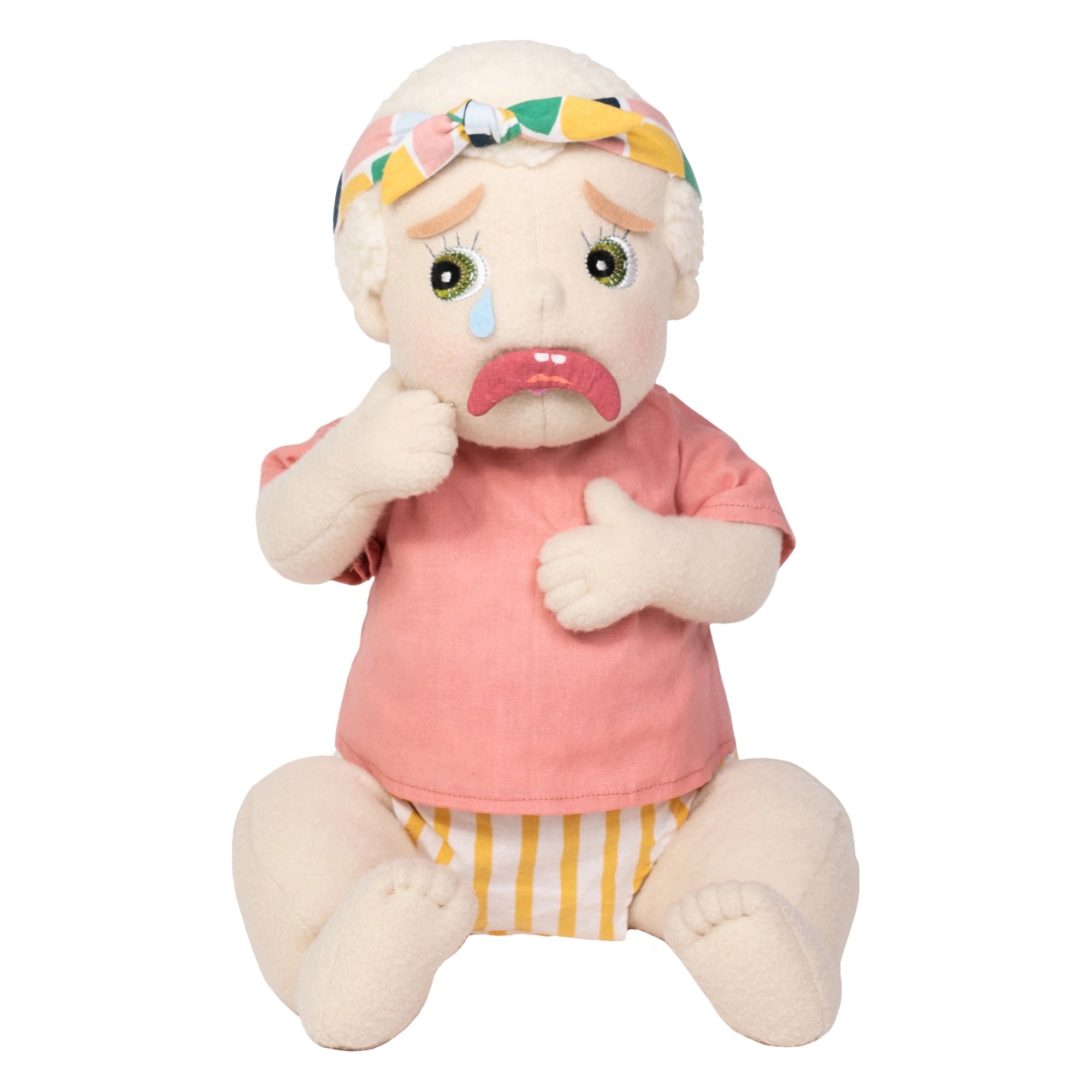 Rubens Barn doll with attached sad mouth and tear from the facial expressions set