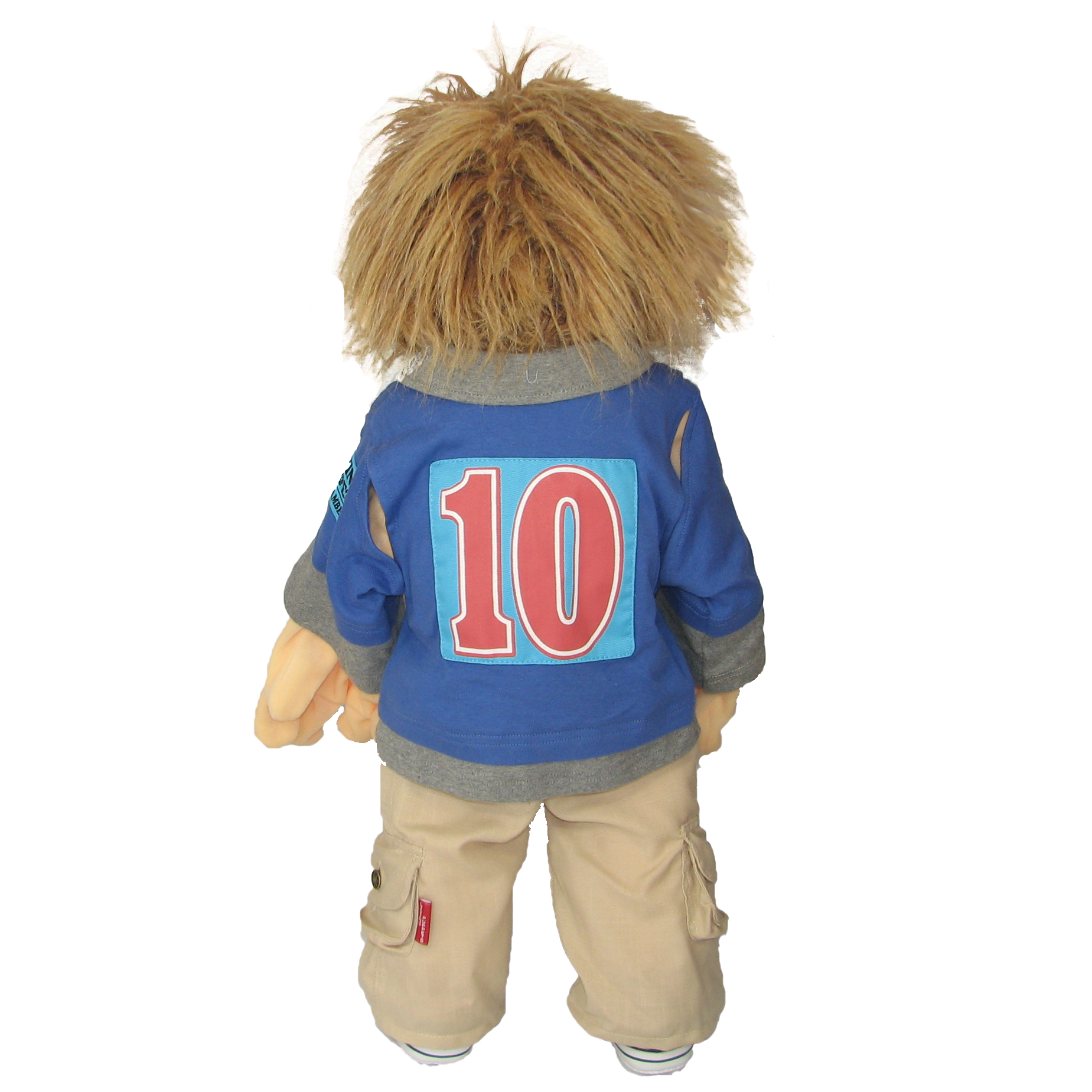 Living Puppets hand puppet Erik seen from the back with number 10 on the jersey