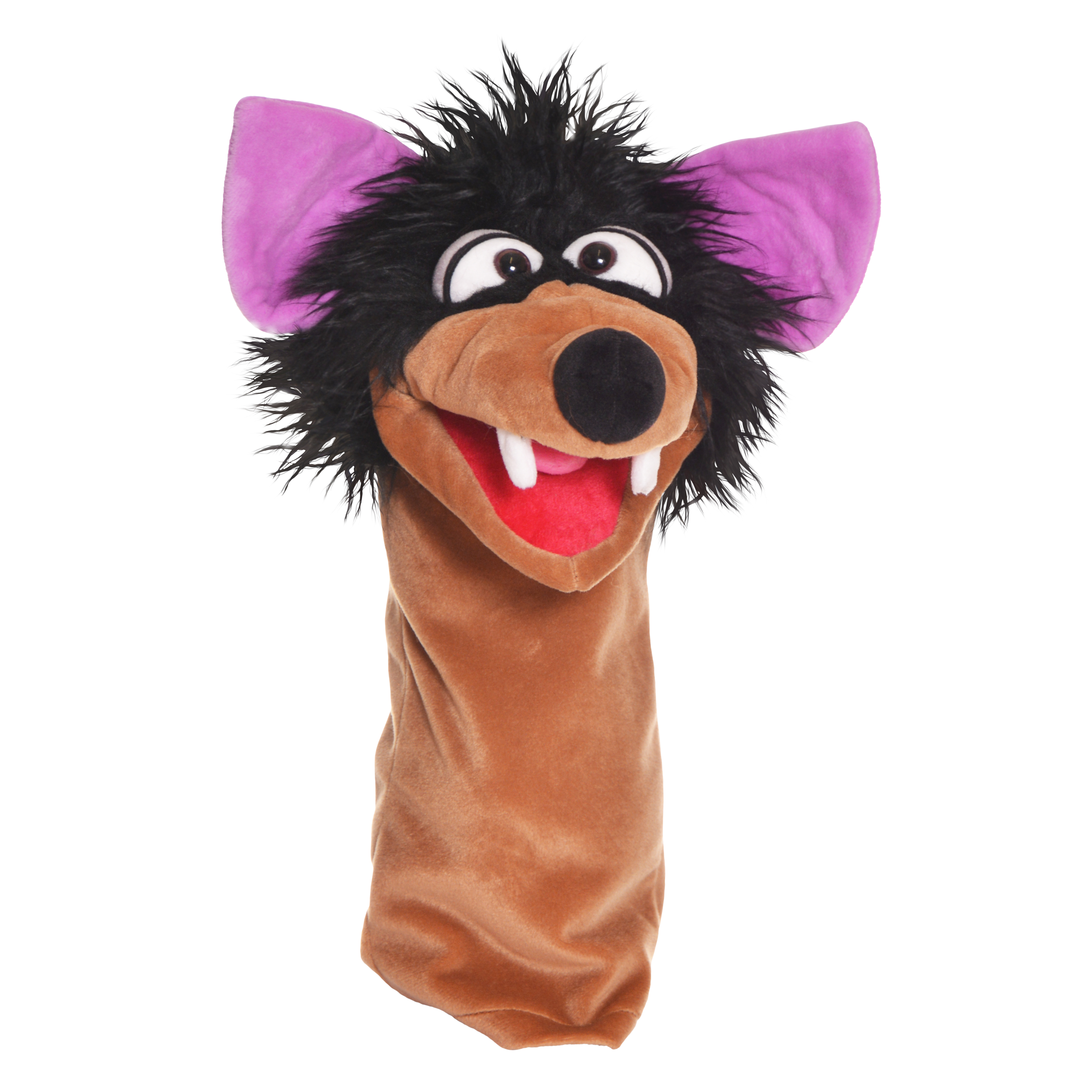Living Puppets hand puppet Dieter Wolf: brown chatter worm with black mane and purple ears