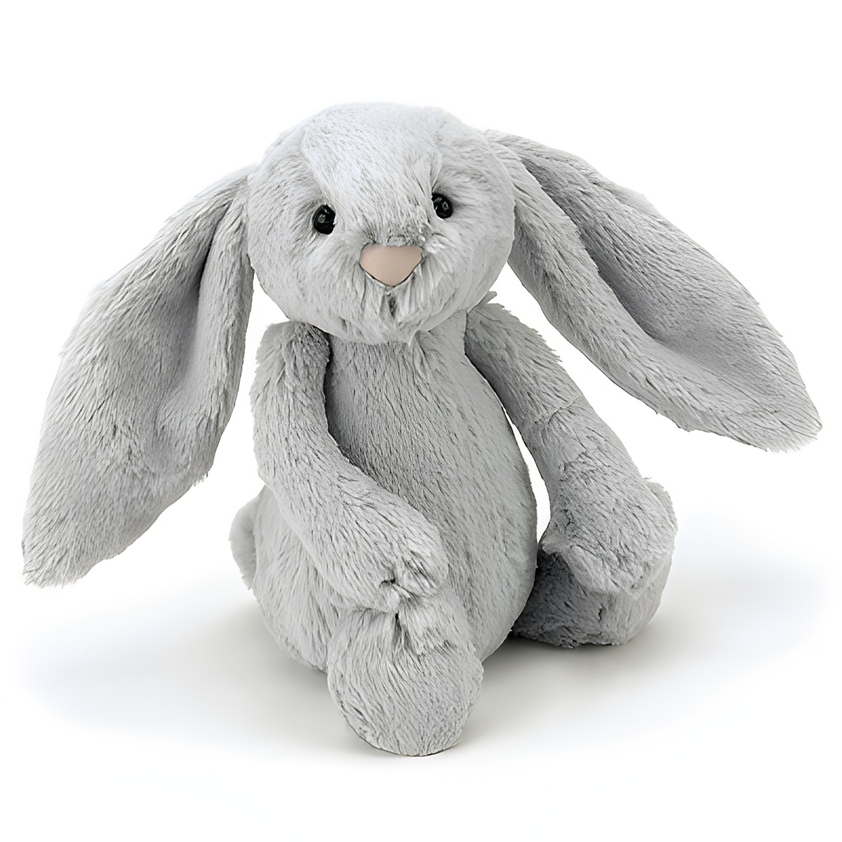 Jellycat plush toy Bashful Bunny Silver Little, silver-grey rabbit plush toy with long floppy ears and a pink nose