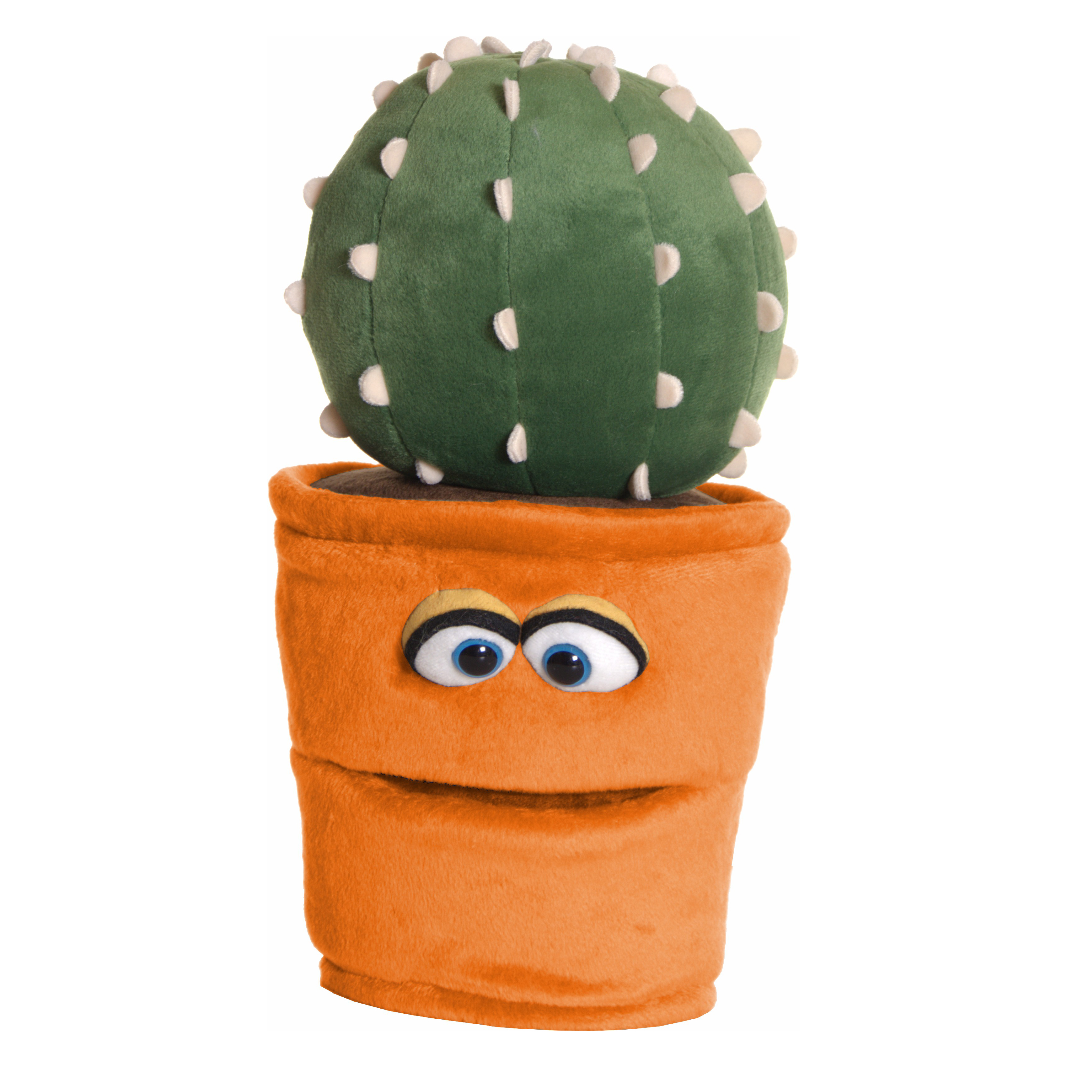 Living Puppets hand puppet flower pot Hannelore: orange pot with googly eyes and plush cactus