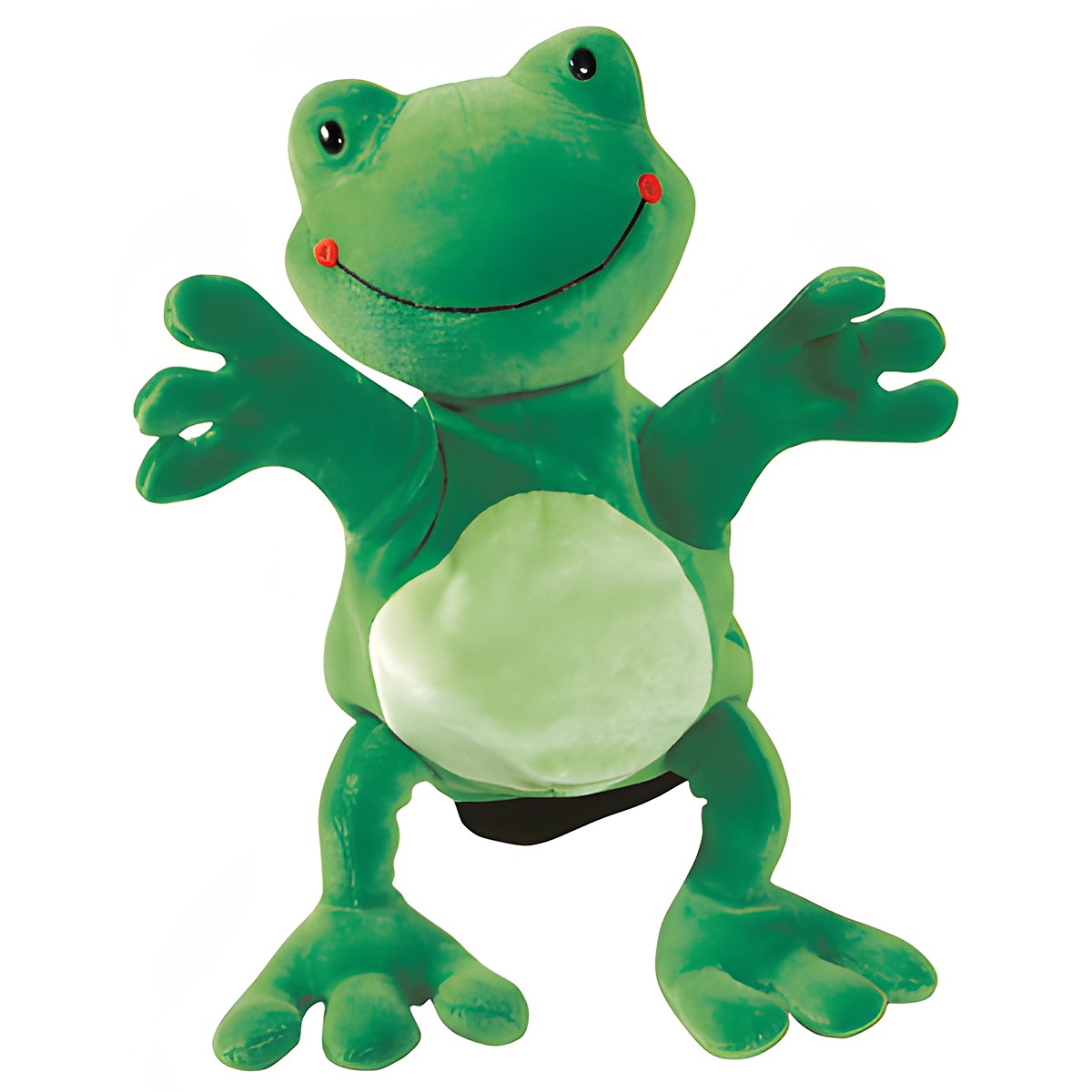 Beleduc hand puppet frog with a green body, a light green belly and outstretched arms