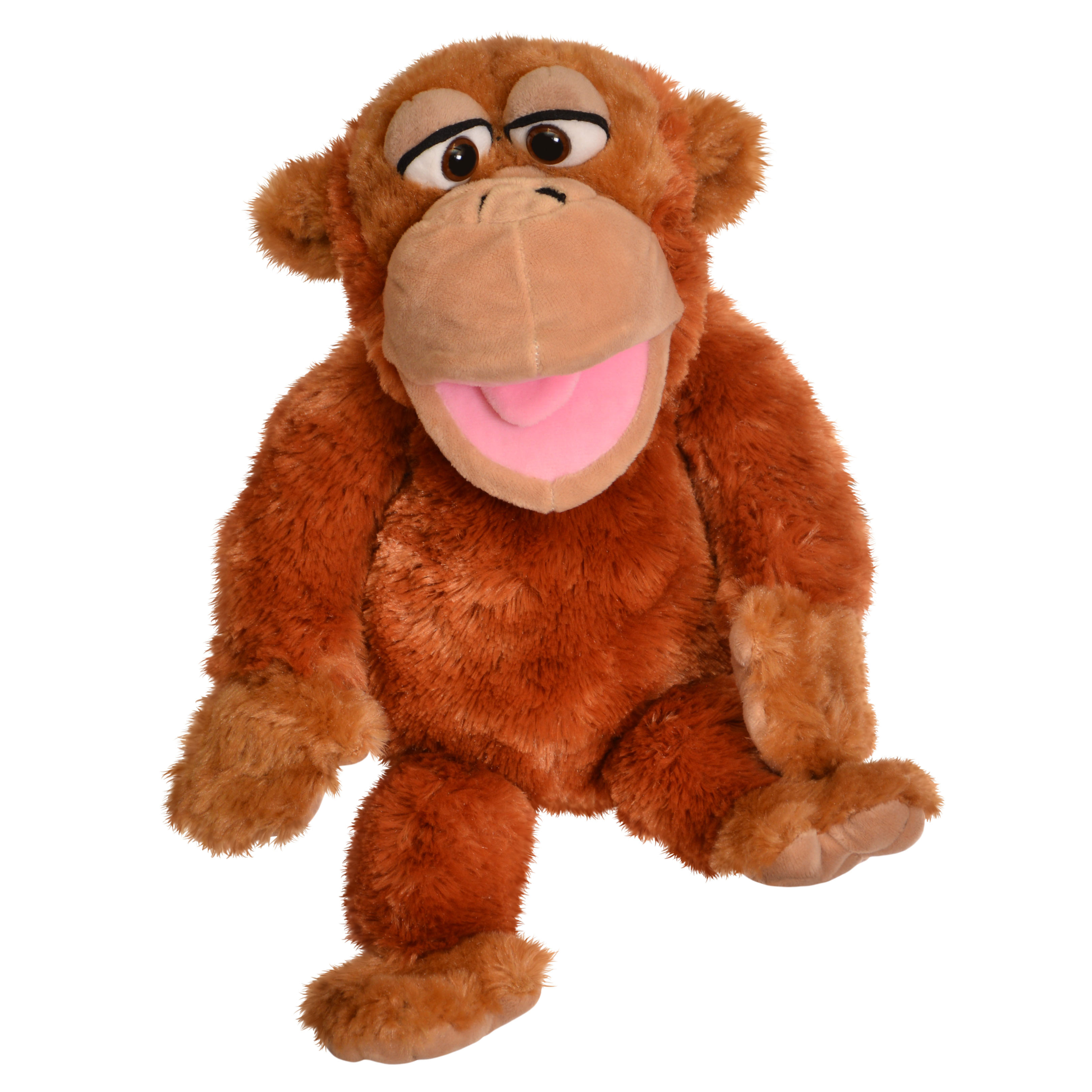 Living Puppets hand puppet monkey with russet fur and pink moving mouth