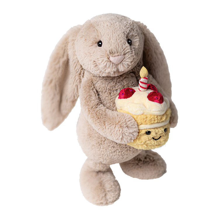 Jellycat Bashful Beige Bunny Birthday - Soft Cuddly Toy