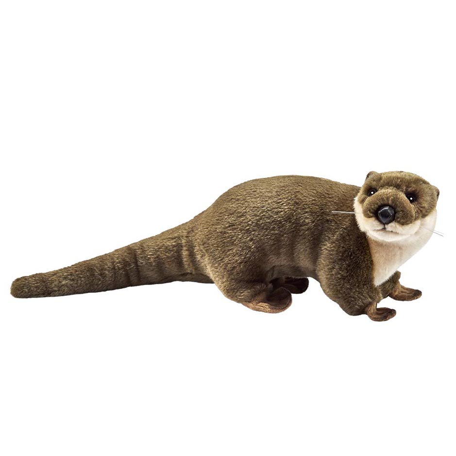 Otter plush toy by Anima on all fours with brown fur, pale throat and a long tail