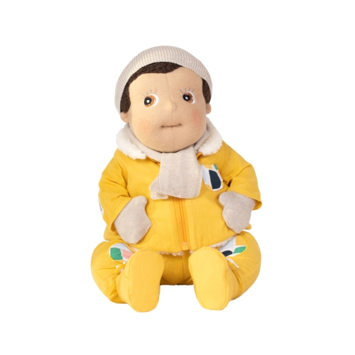 Rubens Barn baby doll with beige knitted hat, scarf and mittens from the outdoor accessories