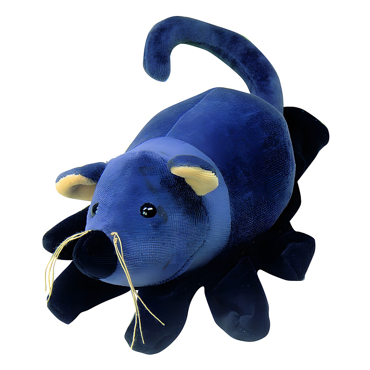Beleduc hand puppet mouse with dark blue fur, a long tail and whiskers