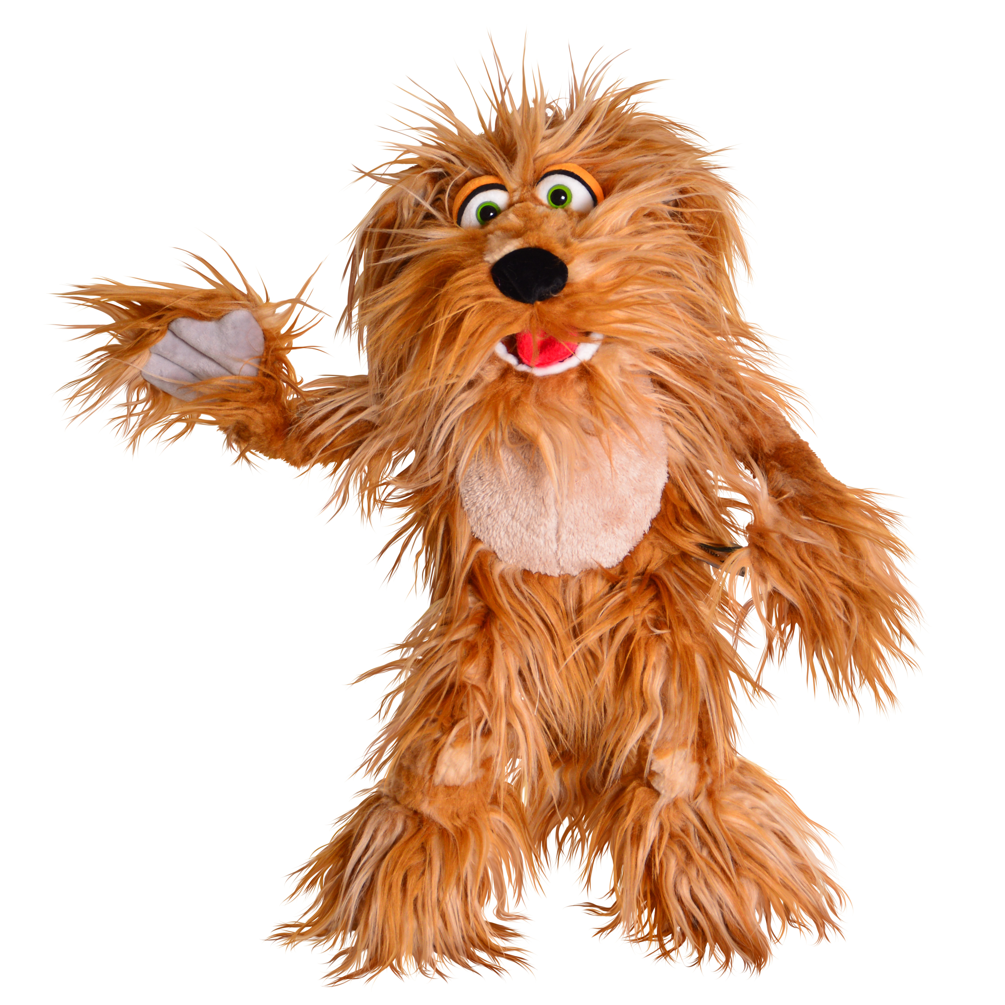 Living Puppets hand puppet Hein Hecktor: russet shaggy dog with light chest, waving