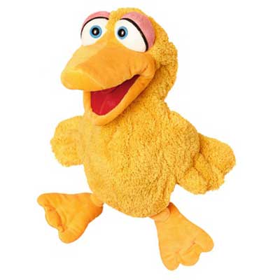 Living Puppets hand puppet Giesela the duck in yellow with orange beak and big webbed feet