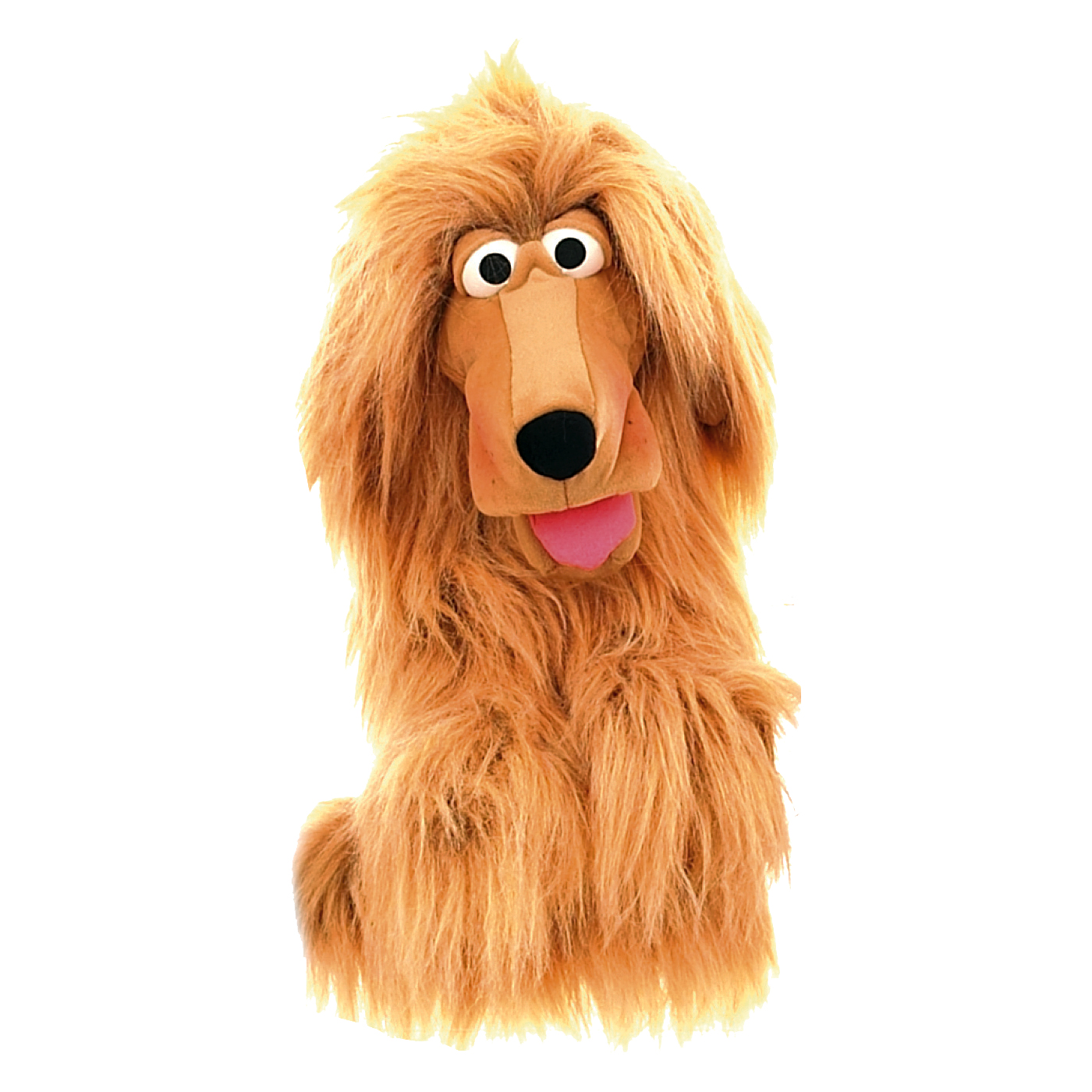 Living Puppets hand puppet Lulu the dog with long russet shaggy fur and pink tongue
