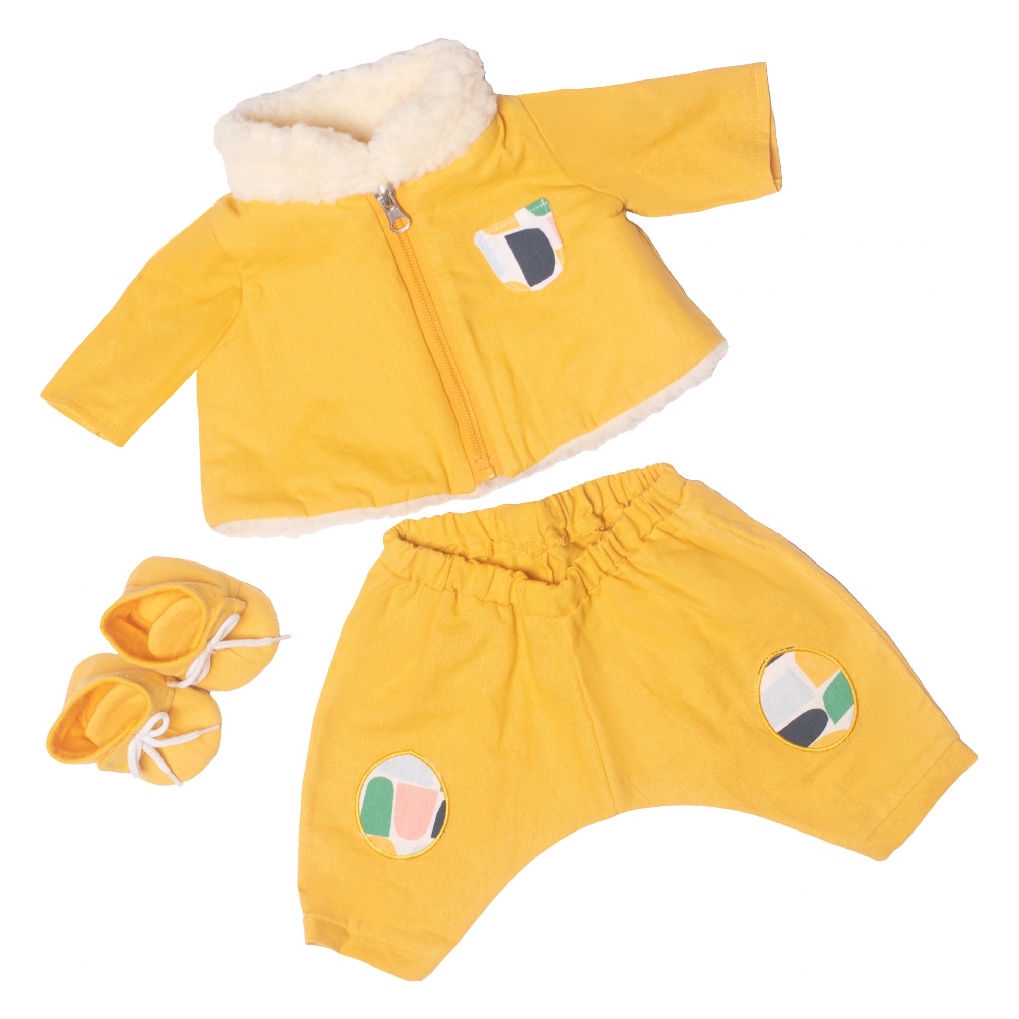 Outdoor set by Rubens Barn in yellow: jacket with zipper, trousers and booties