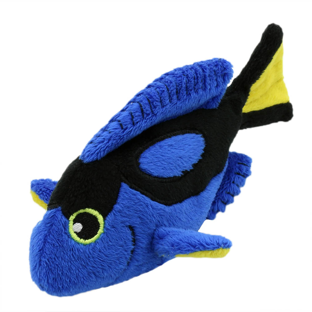 The Puppet Company finger puppet blue tang, blue fish with black markings, side view