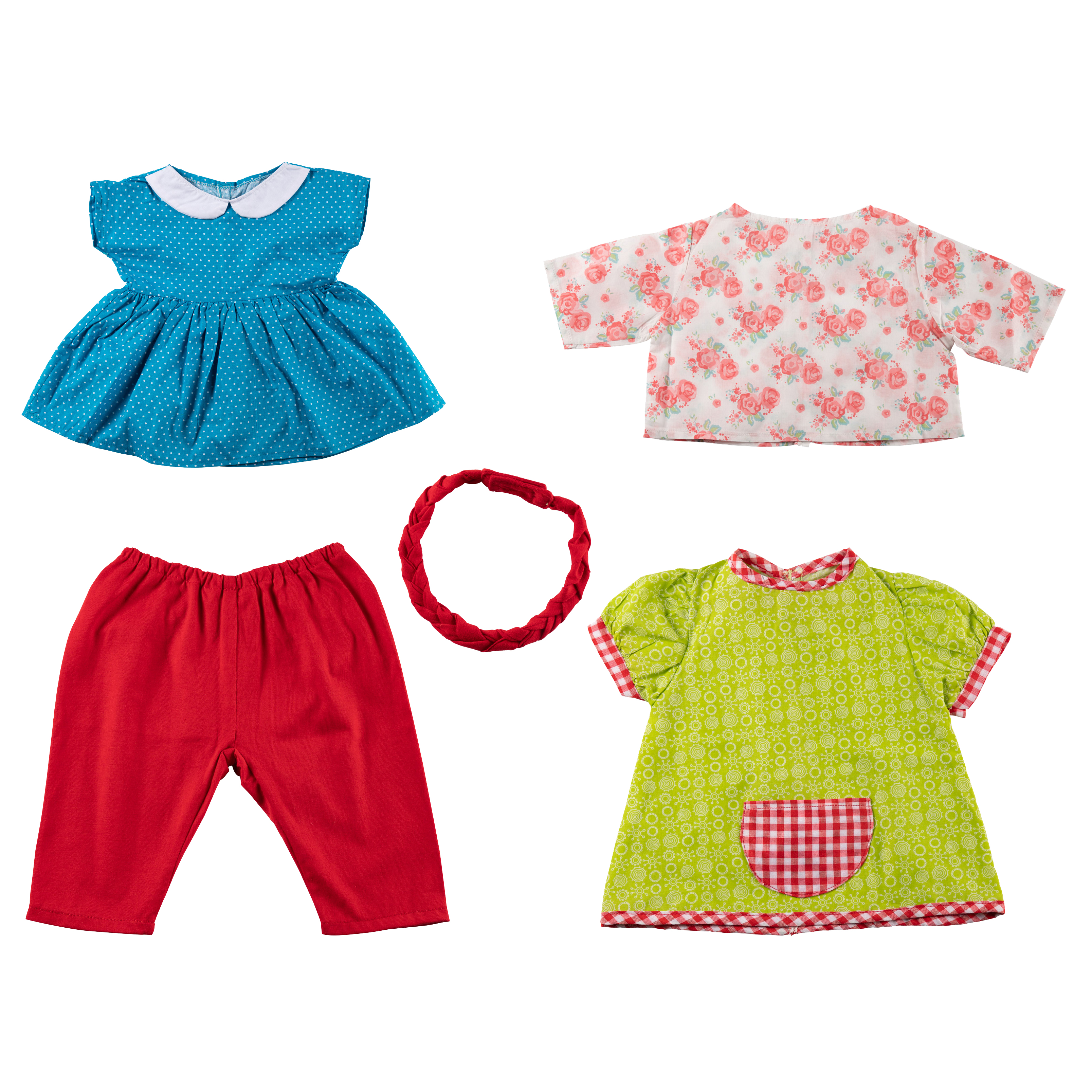 Joyk clothing set Colourful for empathy dolls: dotted dress, trousers, jacket, dress and hairband
