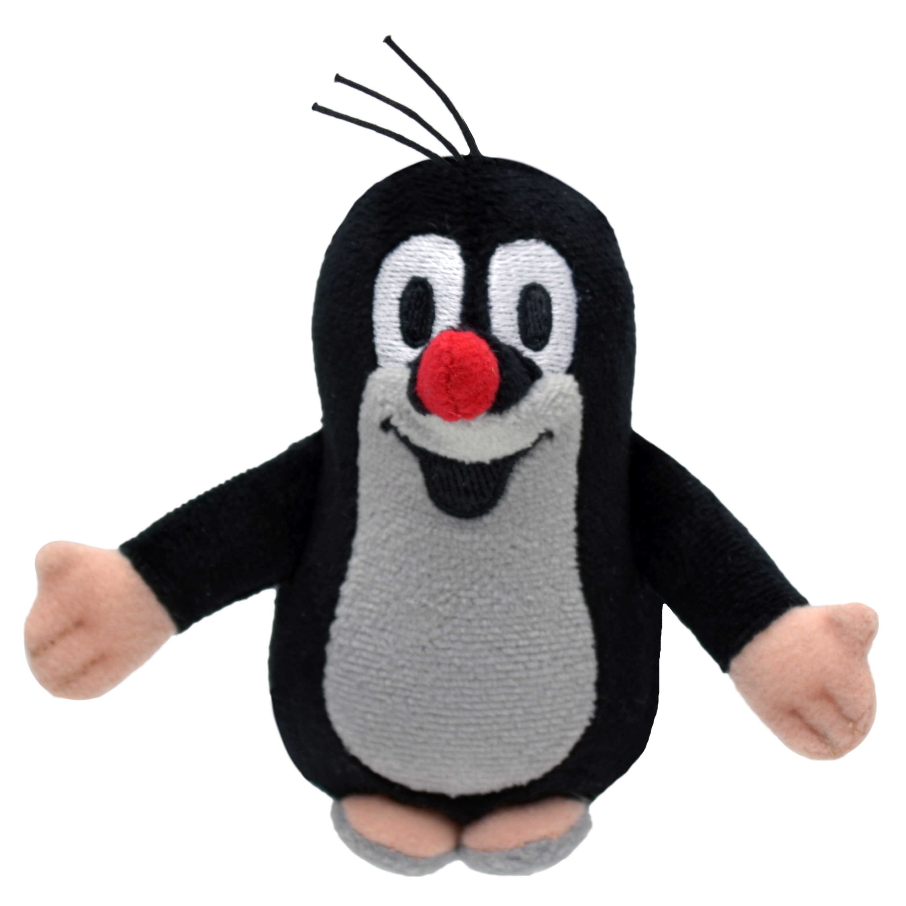 Finger puppet The Little Mole by munabo, black with a red nose, grey belly and laughing face