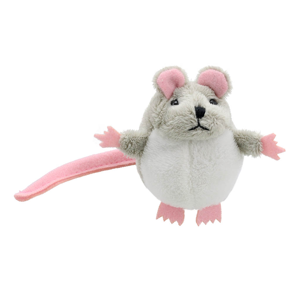 The Puppet Company finger puppet grey mouse, grey finger puppet with pink ears and a long tail