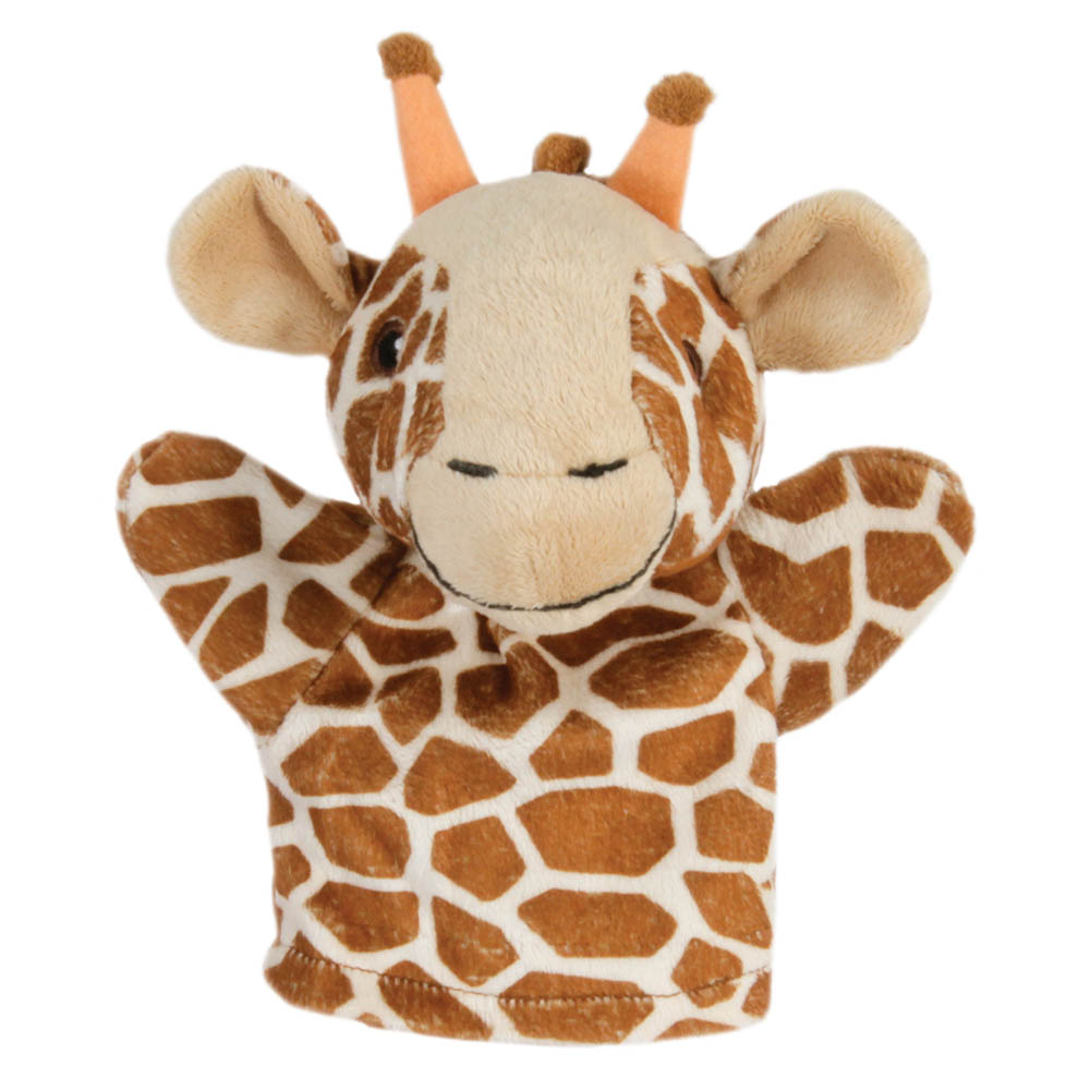 The Puppet Company baby hand puppet giraffe, beige and brown puppet with a spotted pattern and small horns