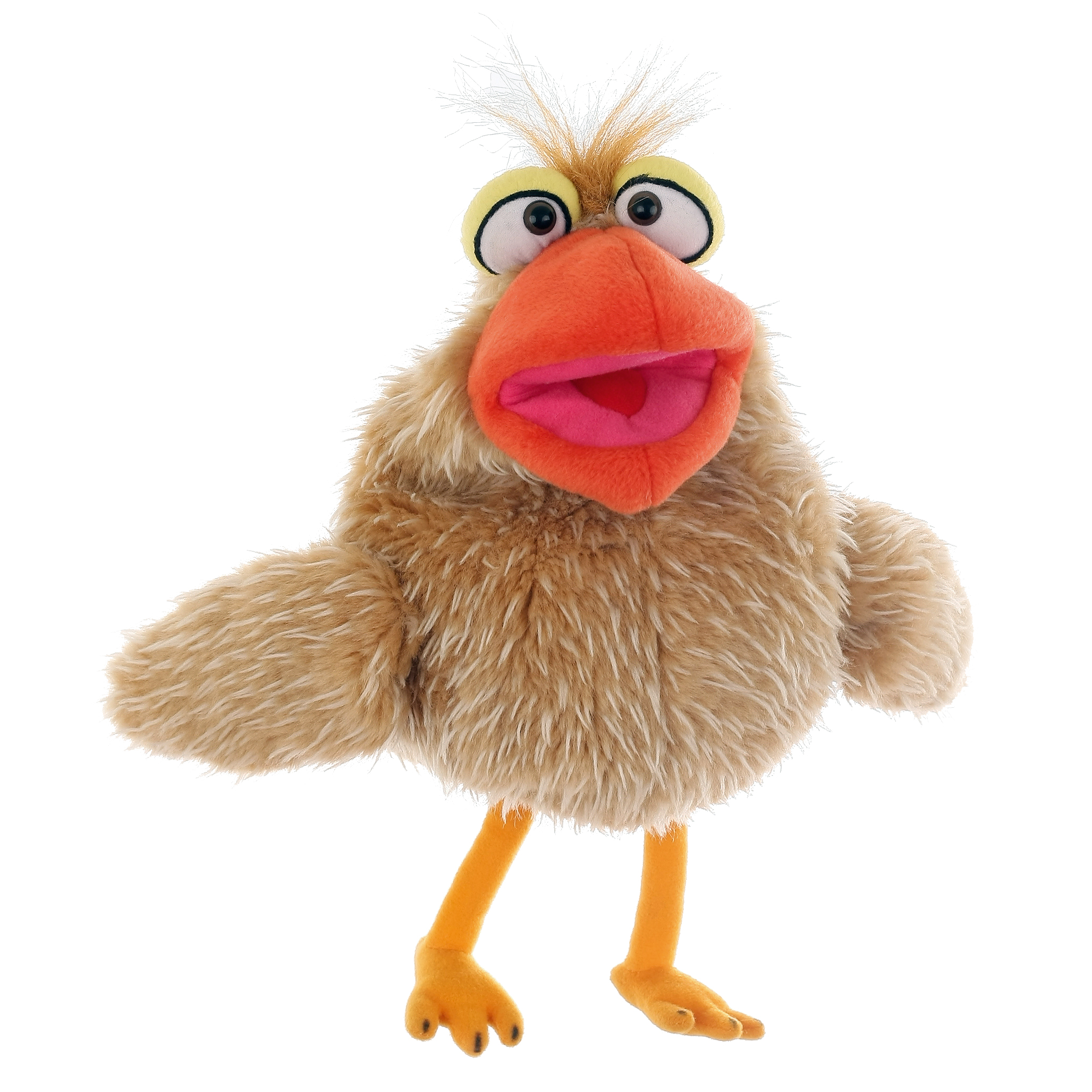 Living Puppets hand puppet Petronella Piepspatz, light brown bird with an orange beak, yellow eyes and orange legs