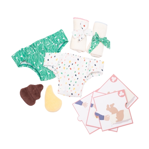Nappy set by Rubens Barn: fabric nappies, cloths, plush poo and picture cards for changing
