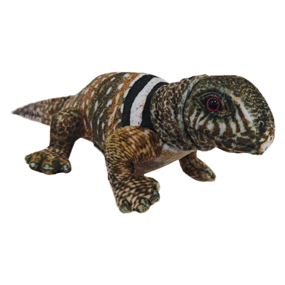 The Puppet Company Little Creatures finger puppet lizard, brown and green patterned finger puppet with a black collar band