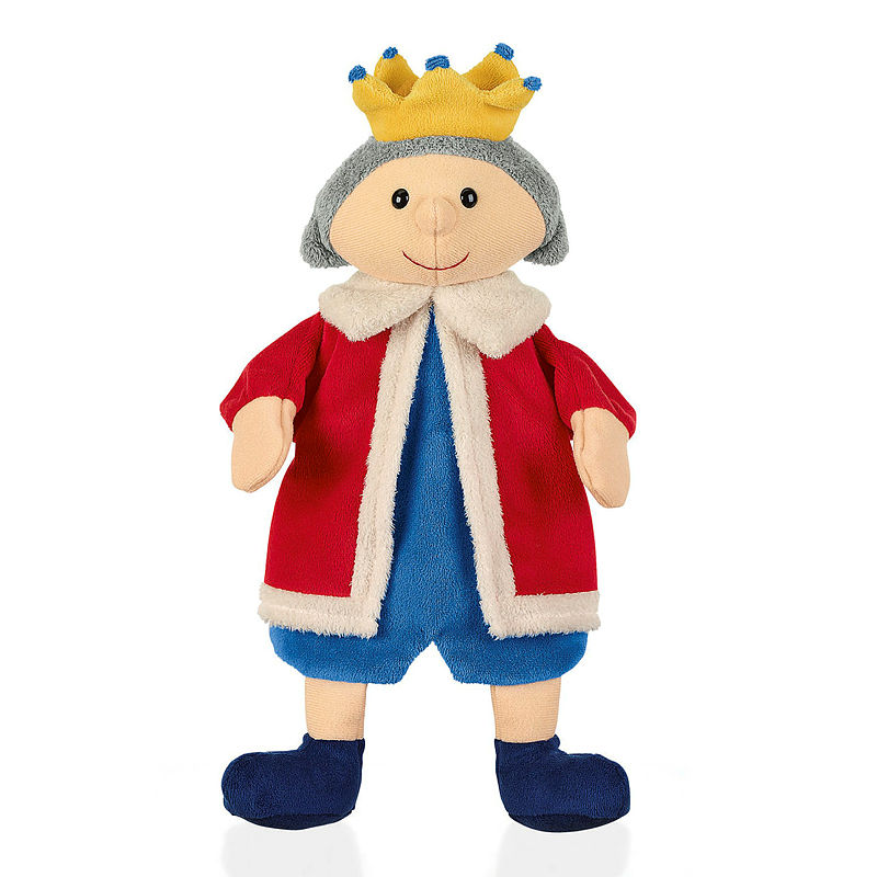 Sterntaler baby hand puppet king, yellow crown, red jacket with a white fur trim and blue trousers