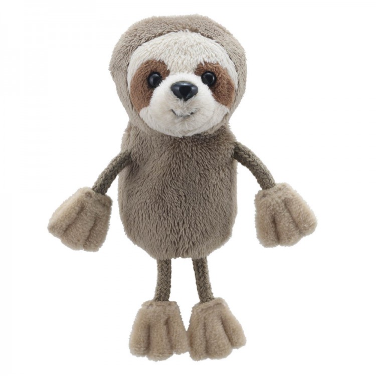 The Puppet Company finger puppet sloth, beige and brown finger puppet with long fabric arms and legs