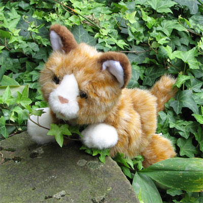 Living Puppets hand puppet brown cat lying among ivy in the garden