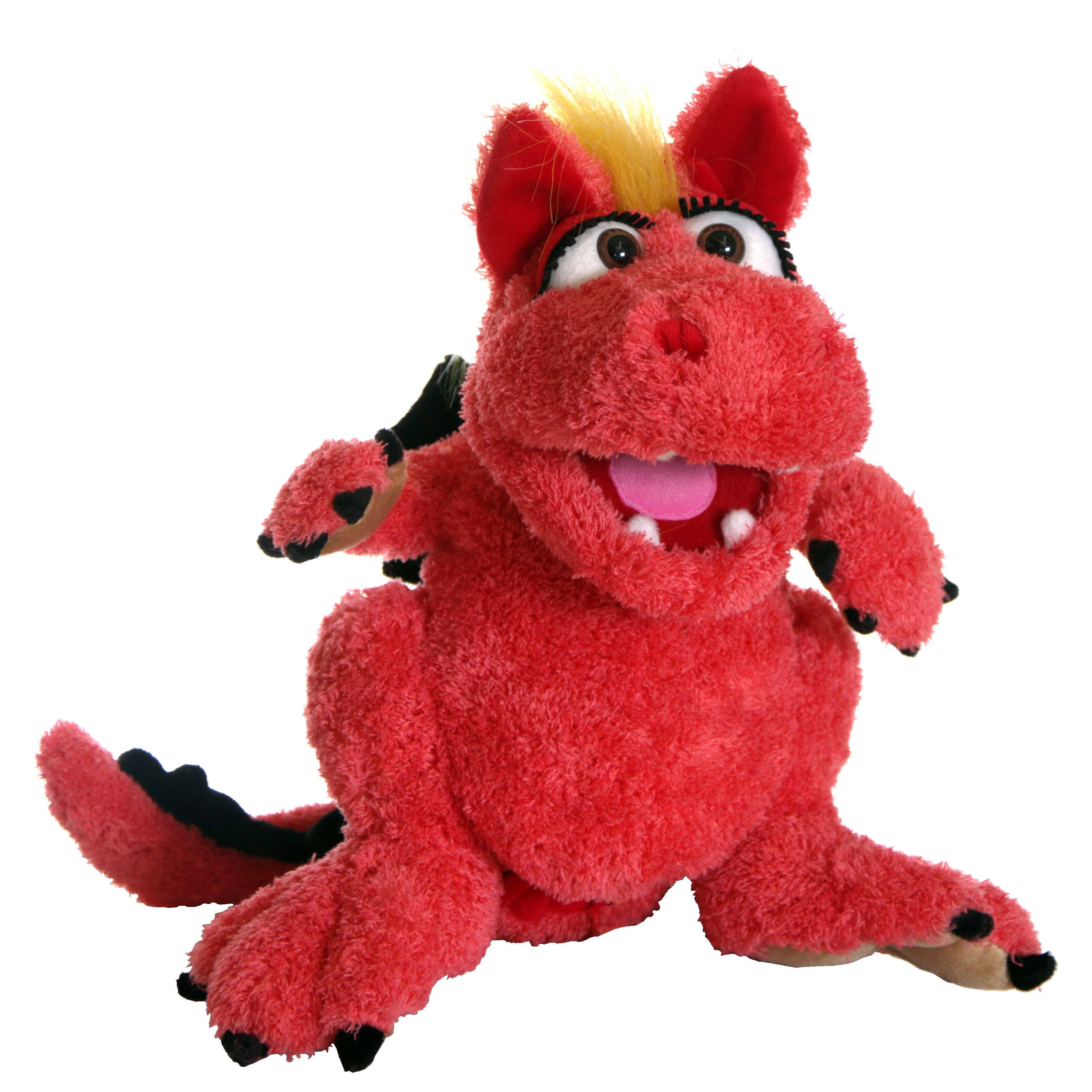 Living Puppets hand puppet Elsa the dragon in red with yellow tuft and little teeth