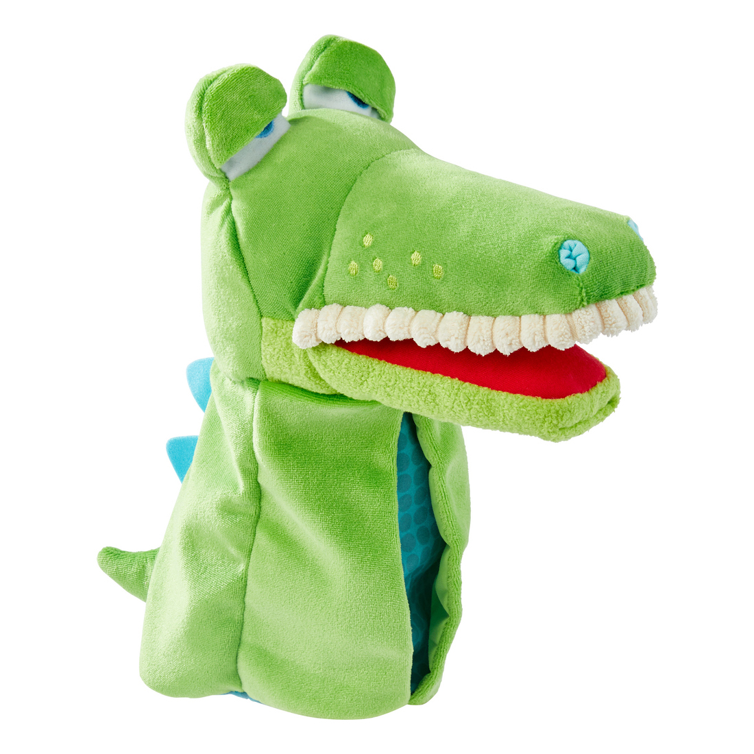 HABA baby hand puppet crocodile Allesfresser, close-up with folded-down eyelids