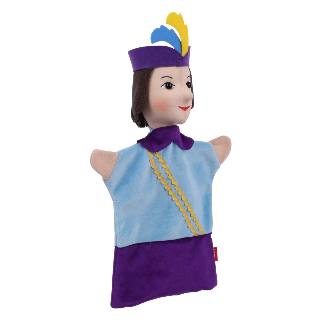Prince hand puppet by munabo, turned slightly with brown hair and a smiling expression.