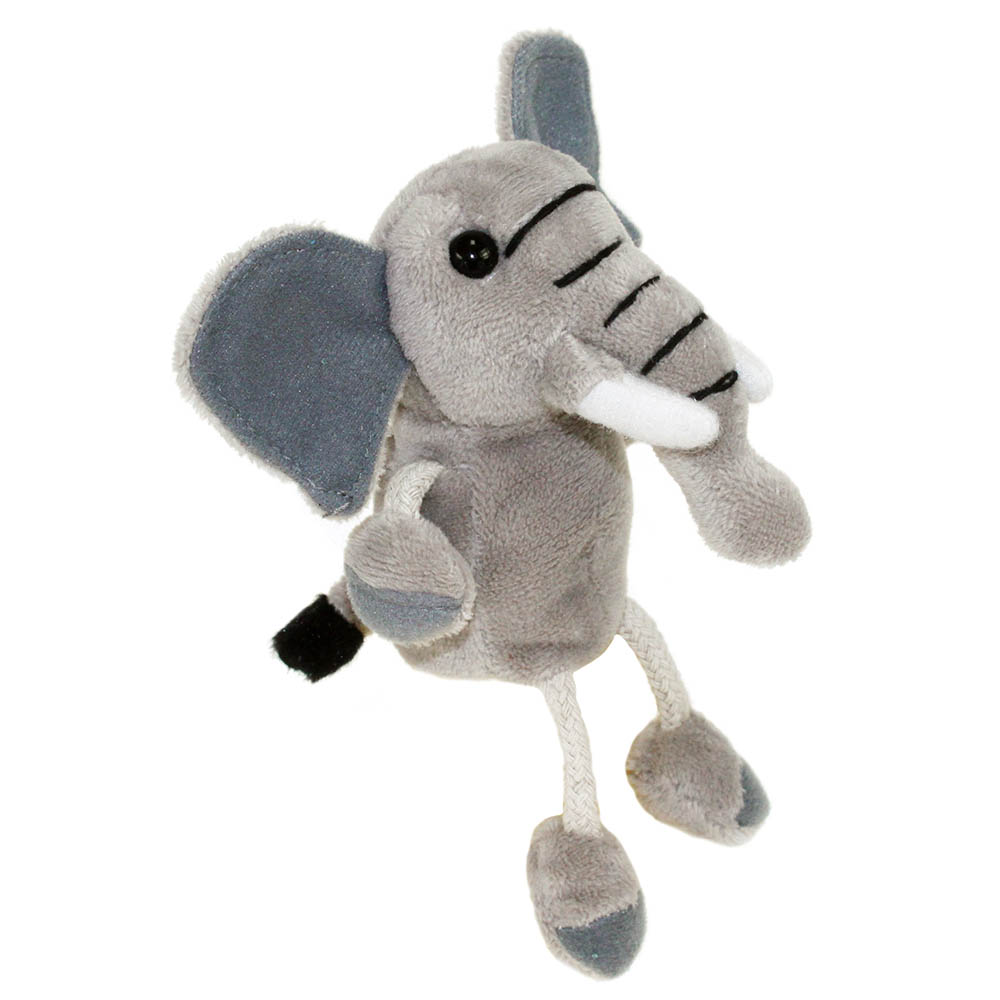 The Puppet Company finger puppet elephant, grey finger puppet with big ears and long fabric legs
