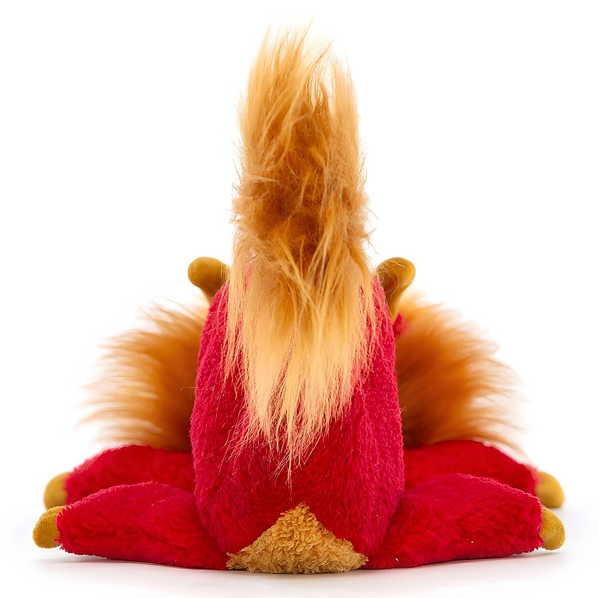 Jellycat plush toy Festival Dragon, back view with the golden mane rising upright