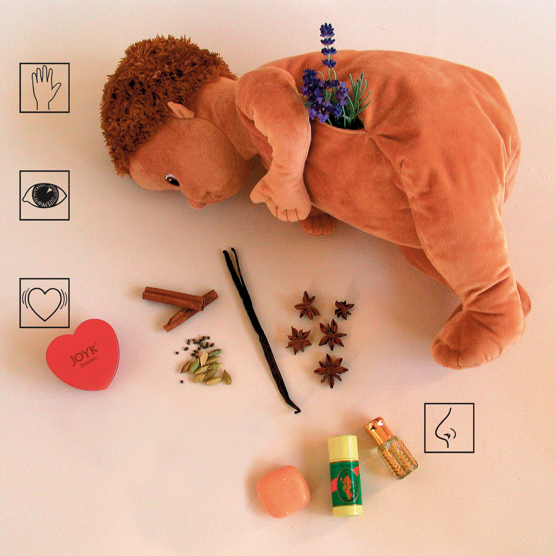Joyk empathy doll Mandy on its front with scent materials and heartbeat simulator