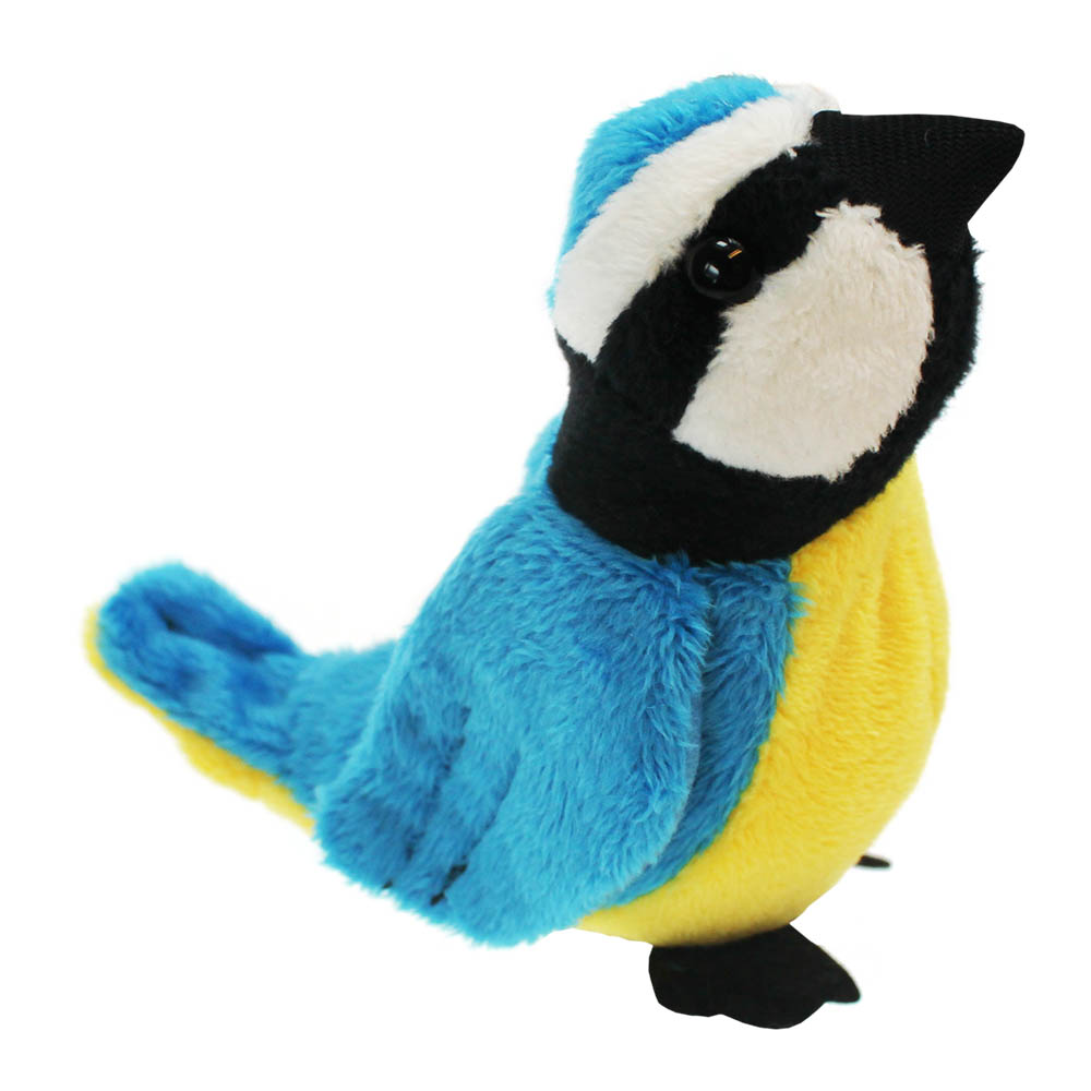 The Puppet Company garden bird finger puppet blue tit, blue and yellow bird with black and white head markings, side view