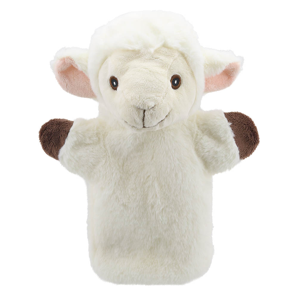 The Puppet Company baby hand puppet sheep, cream-white sheep with pink-brown ears and brown hooves