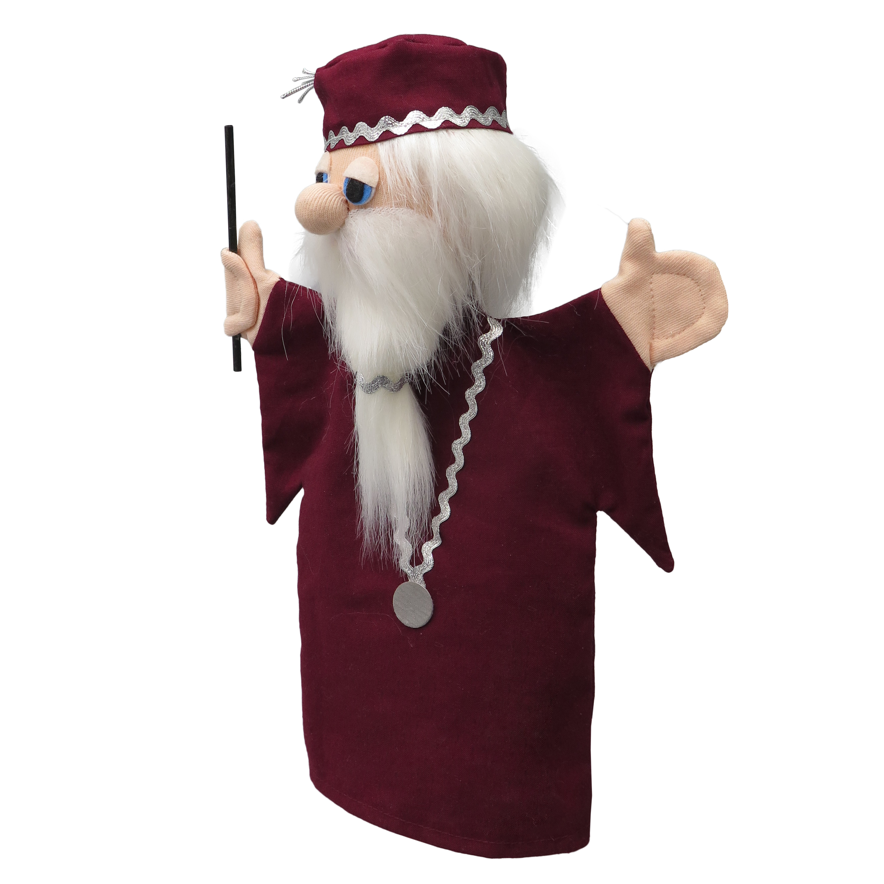 Punch and Judy puppet magician by munabo with a long white beard, medallion and raised magic wand