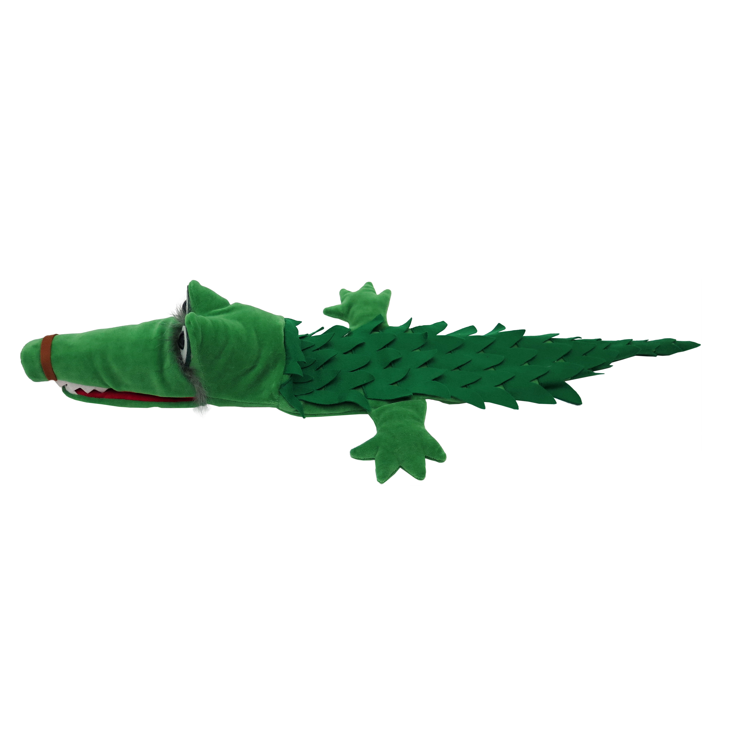 Punch and Judy puppet dragon Dagobert by munabo in side view with spiked tail and closed mouth