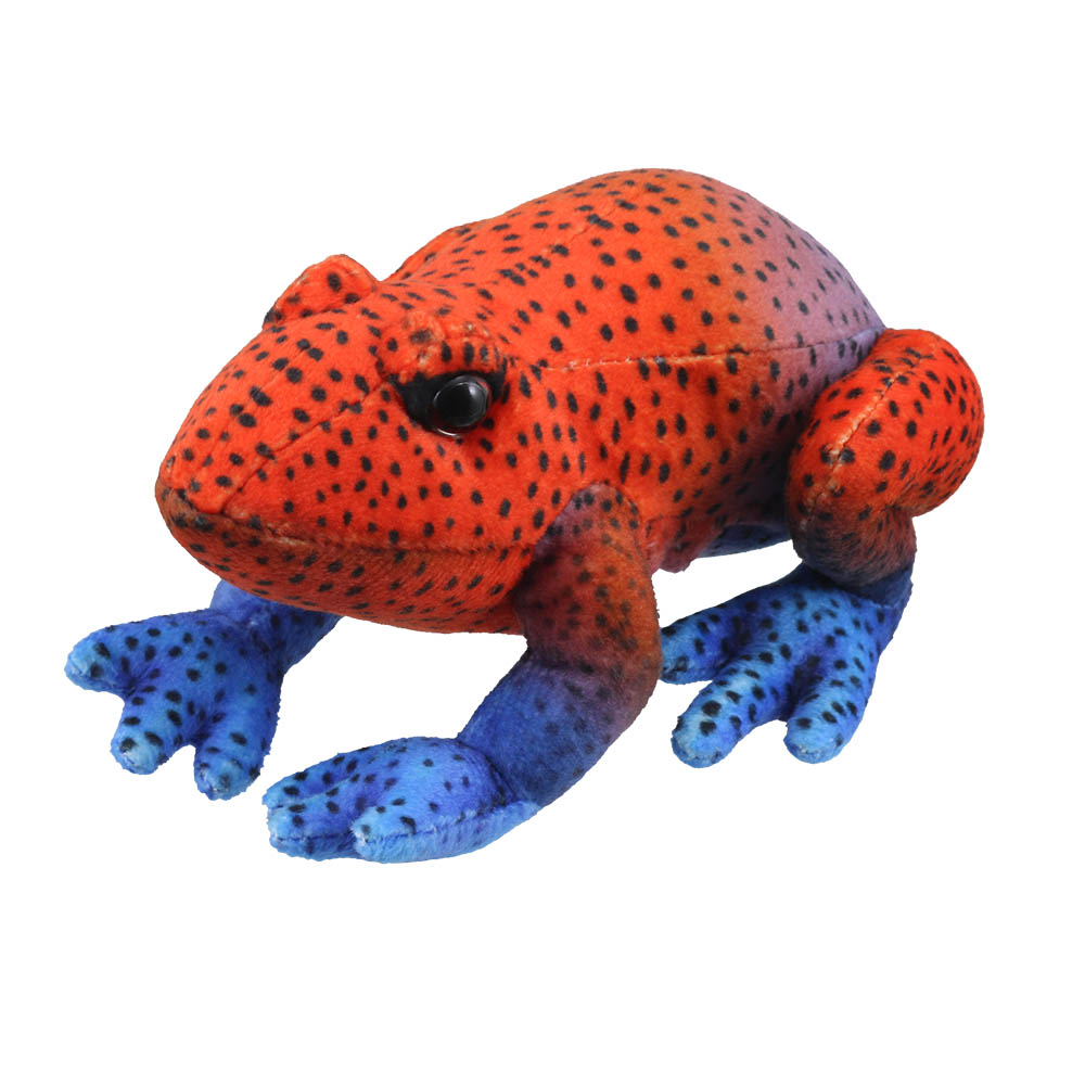 The Puppet Company finger puppet frog, red frog with black spots and blue legs, Little Creatures
