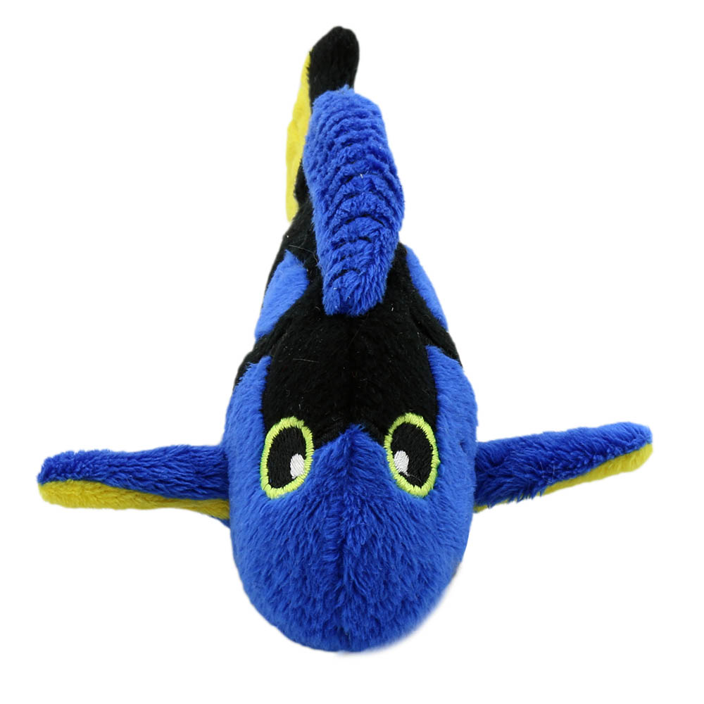 The Puppet Company finger puppet blue tang, blue fish with a yellow fin, front view