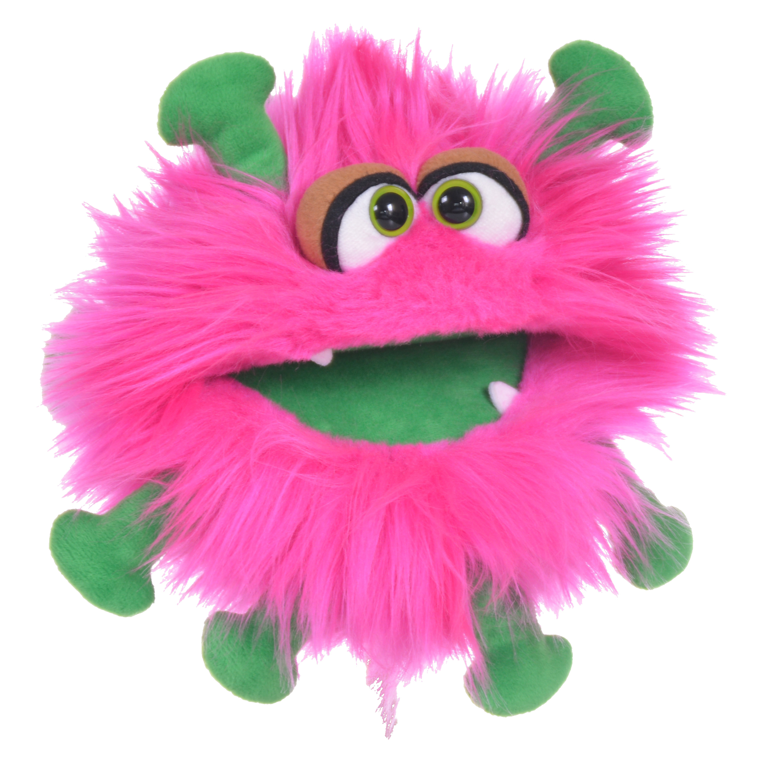 Living Puppets hand puppet Kai M. in pink: fluffy germ with green hands and feet