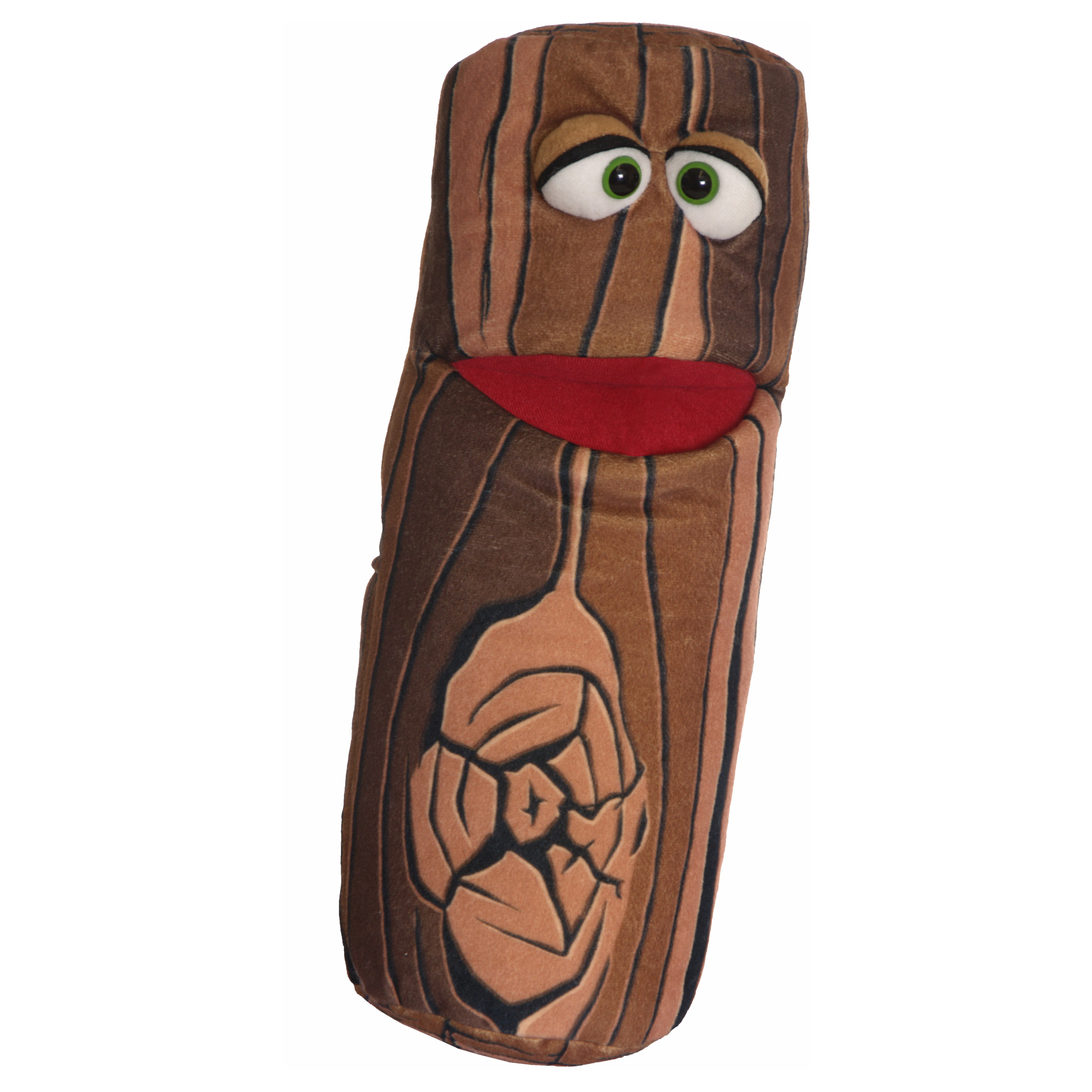 Living Puppets hand puppet Vollpfosten, wooden post with grain, a knothole, green eyes and an open red mouth