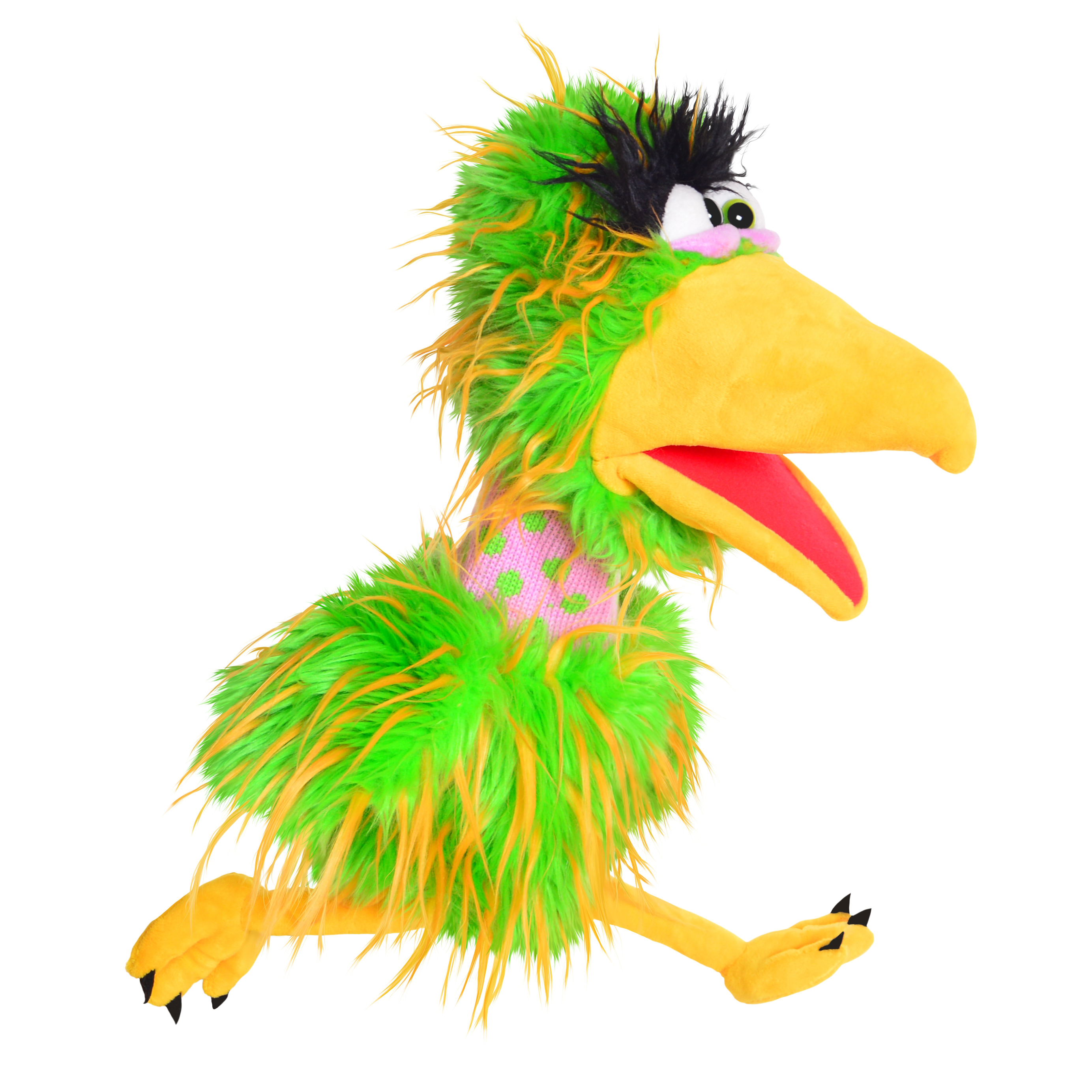 Living Puppets hand puppet Enno Eagle: green shaggy bird with big yellow beak