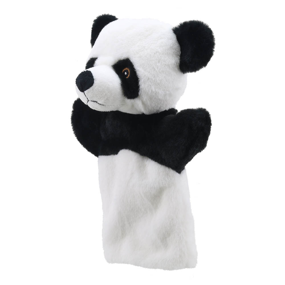 The Puppet Company baby hand puppet panda, black and white puppet with an outstretched paw