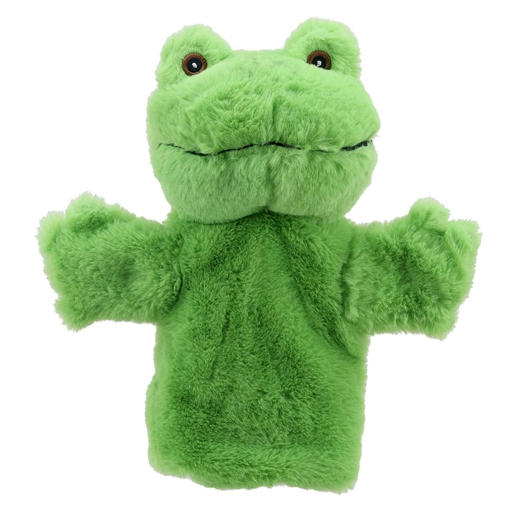 The Puppet Company baby hand puppet frog, green frog with big eyes and outstretched arms