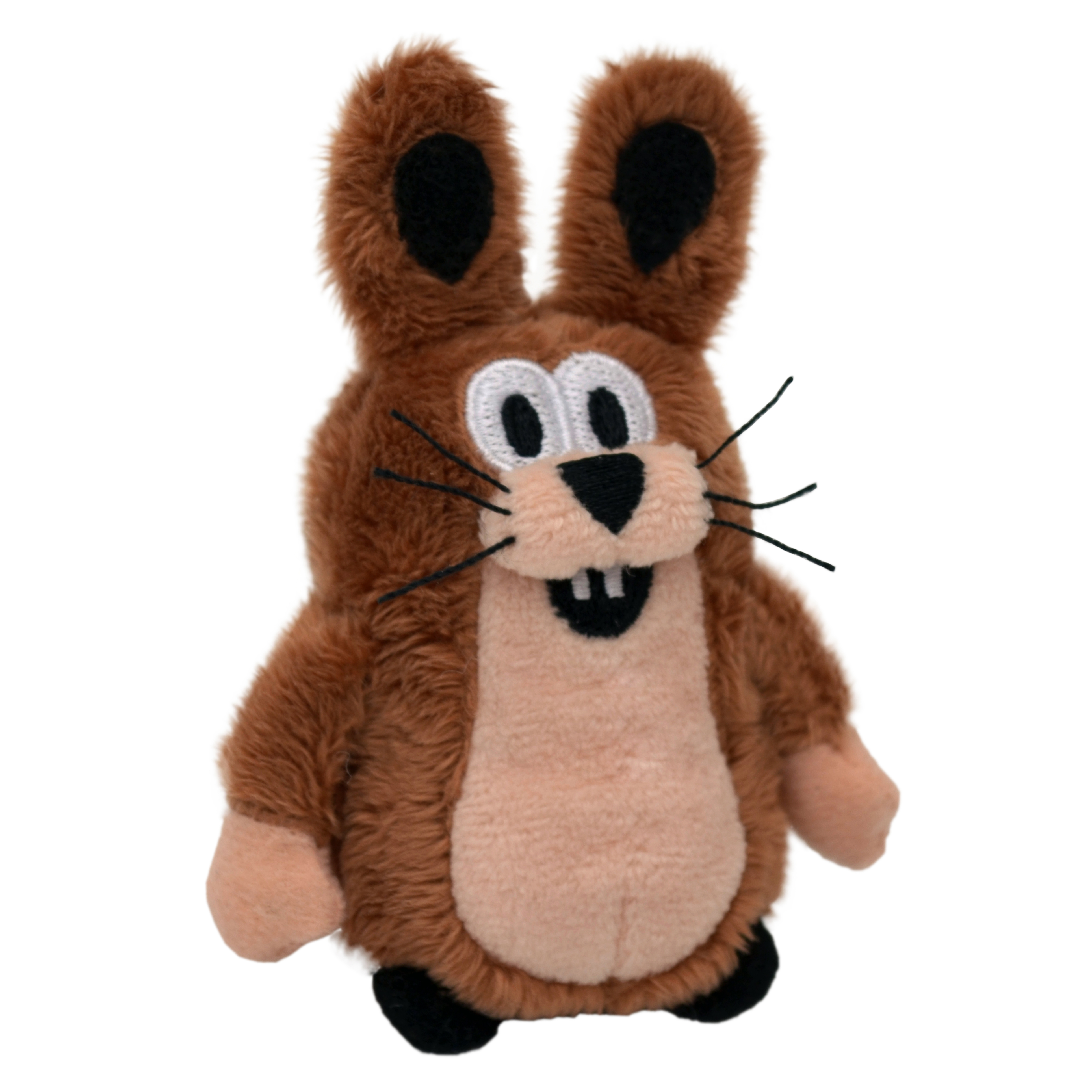 Finger puppet hare from the Little Mole series by munabo, brown with a light belly and cartoon face