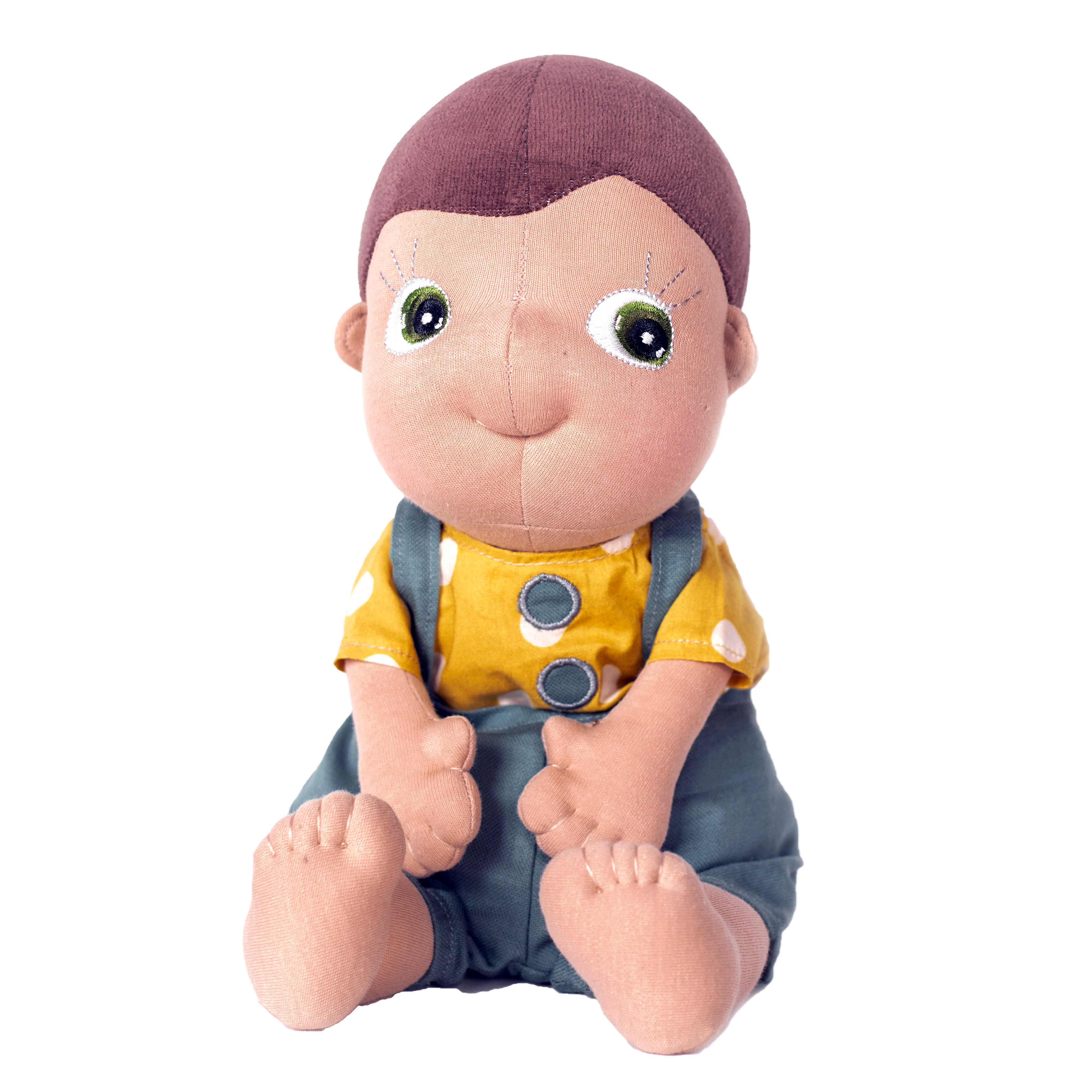 Rubens Tummies doll Fahren with yellow dotted shirt and grey-blue dungarees